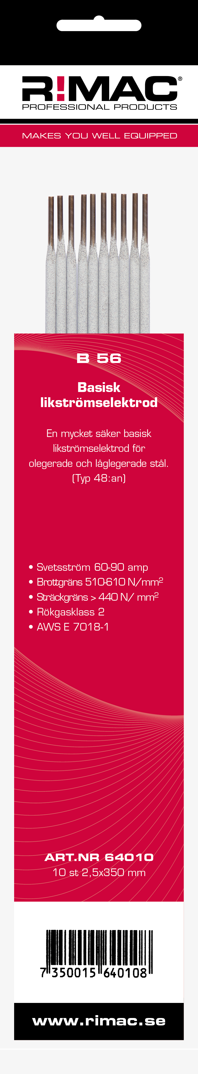 Rimac Sb-pac Svetselektrod 7018 B56-2,5x10st Basisk