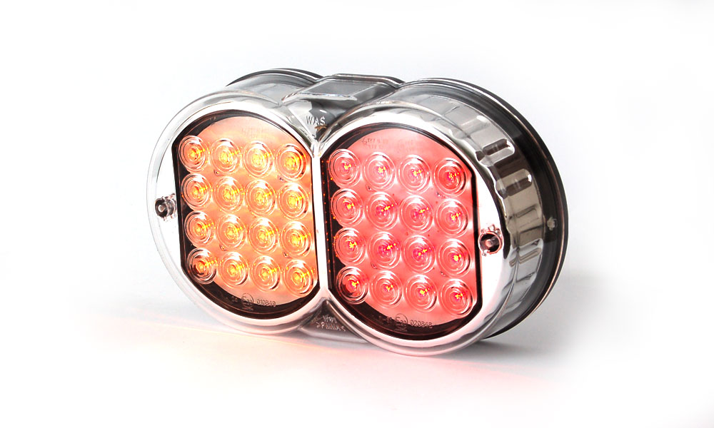 Strands Rundx2 LED 3 kammare 12-24V,L:208 H:121 D:57mm Fästbult M8