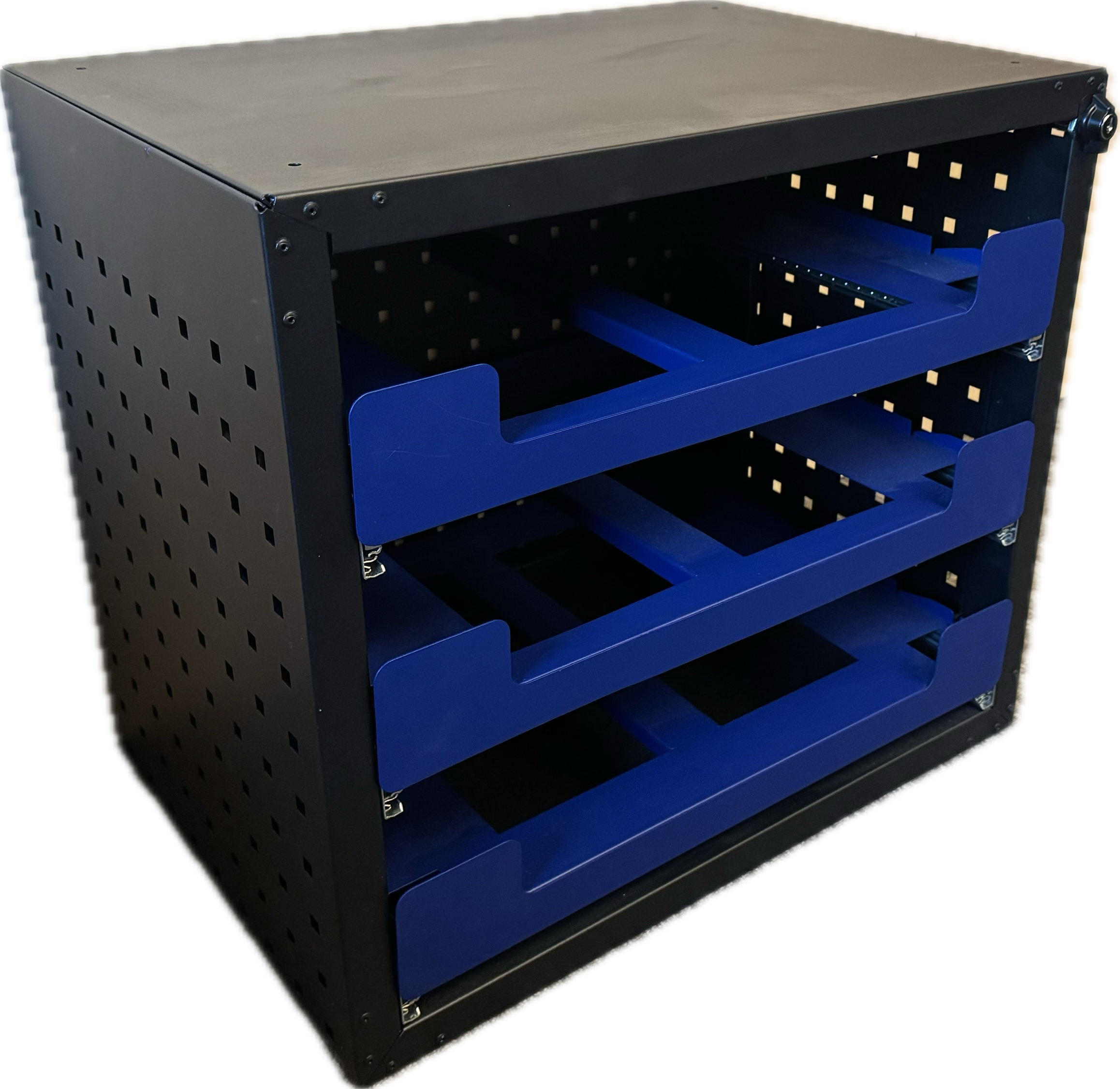 Sortimentslådesrack – 3-fack, Låsbar & Staplingsbar