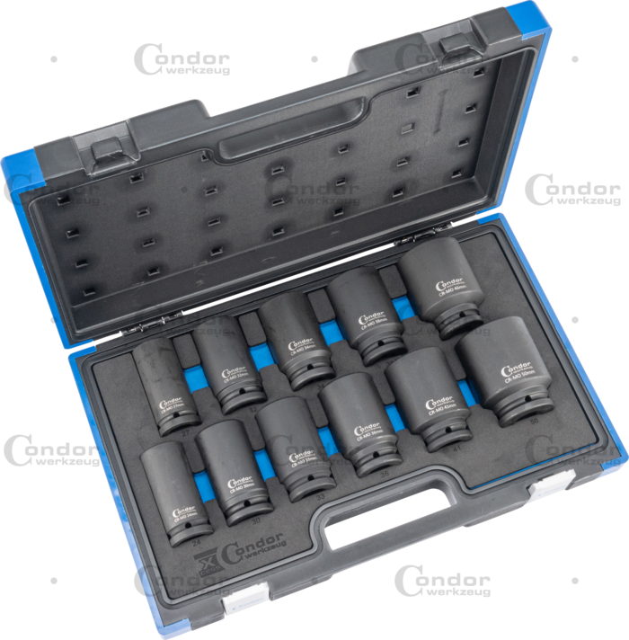 Lång Krafthylssats CrMo, djup, 6-kant 24-50 mm 11 del