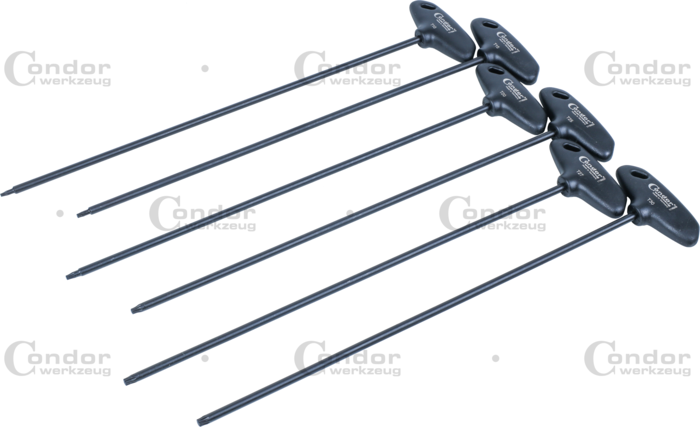 T-handtag Torxnyckel Set, 6 delar., extra lång, torx T10-30