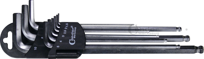 Vinkelnyckel Kula Set, 9 delar., lång, Insex 1.5-10 mm