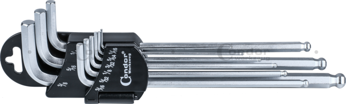 Kula Vinkelnyckel Set, 9 delar., lång, Insex tum 1/16-3/8"