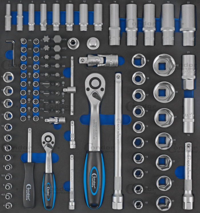 Hylsa Set i Foam 2/3, 98 delar., 1/4+1/2", 6-kant 4-32 mm