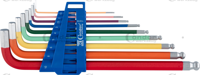 Vinkelnyckel Set, 9 del., färgkodad, Insex 1.5-10mm