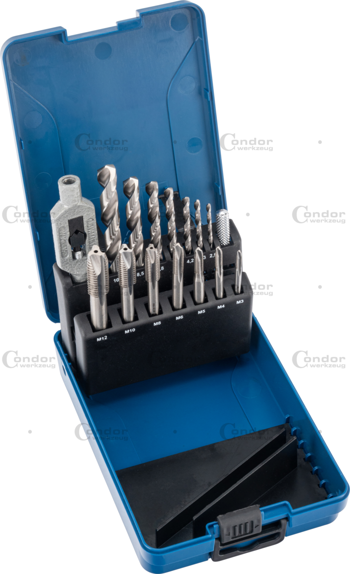 Tapp- och borrsats, 15 delar, HSS, M3-M12 / 2,5-10,2 mm