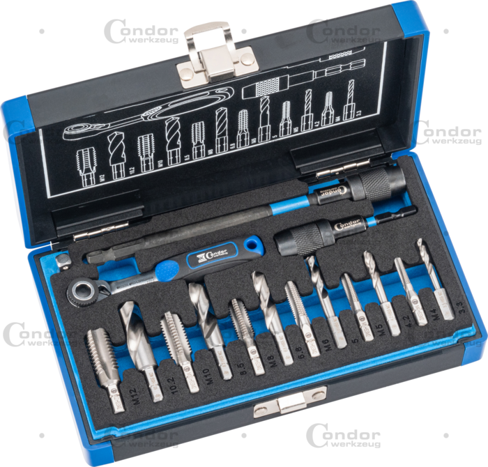 Kärnhålsborr- och gängbitssats, 1/4" sexkant, M4-12, 16 delar.