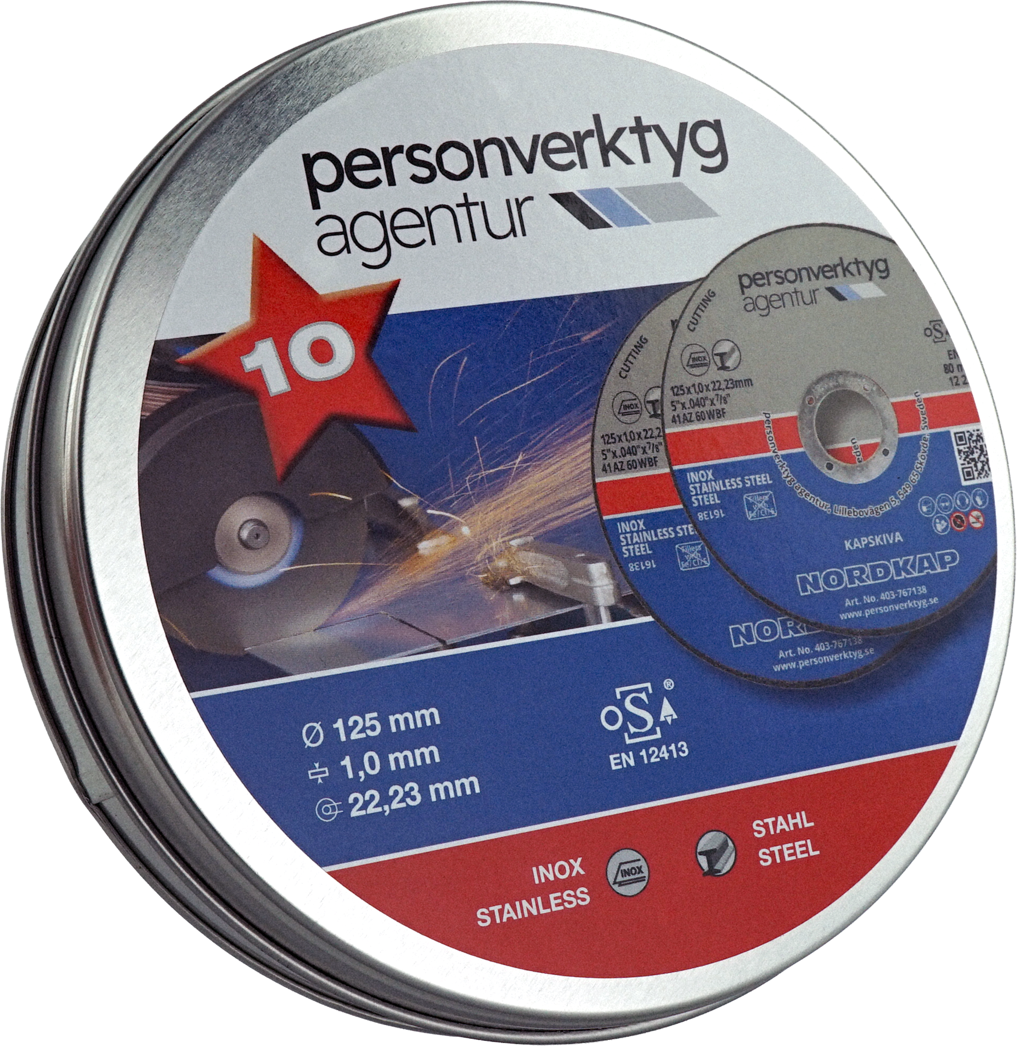 NORDKAP kapskiva 125x1x22,23 longlife i metallbox