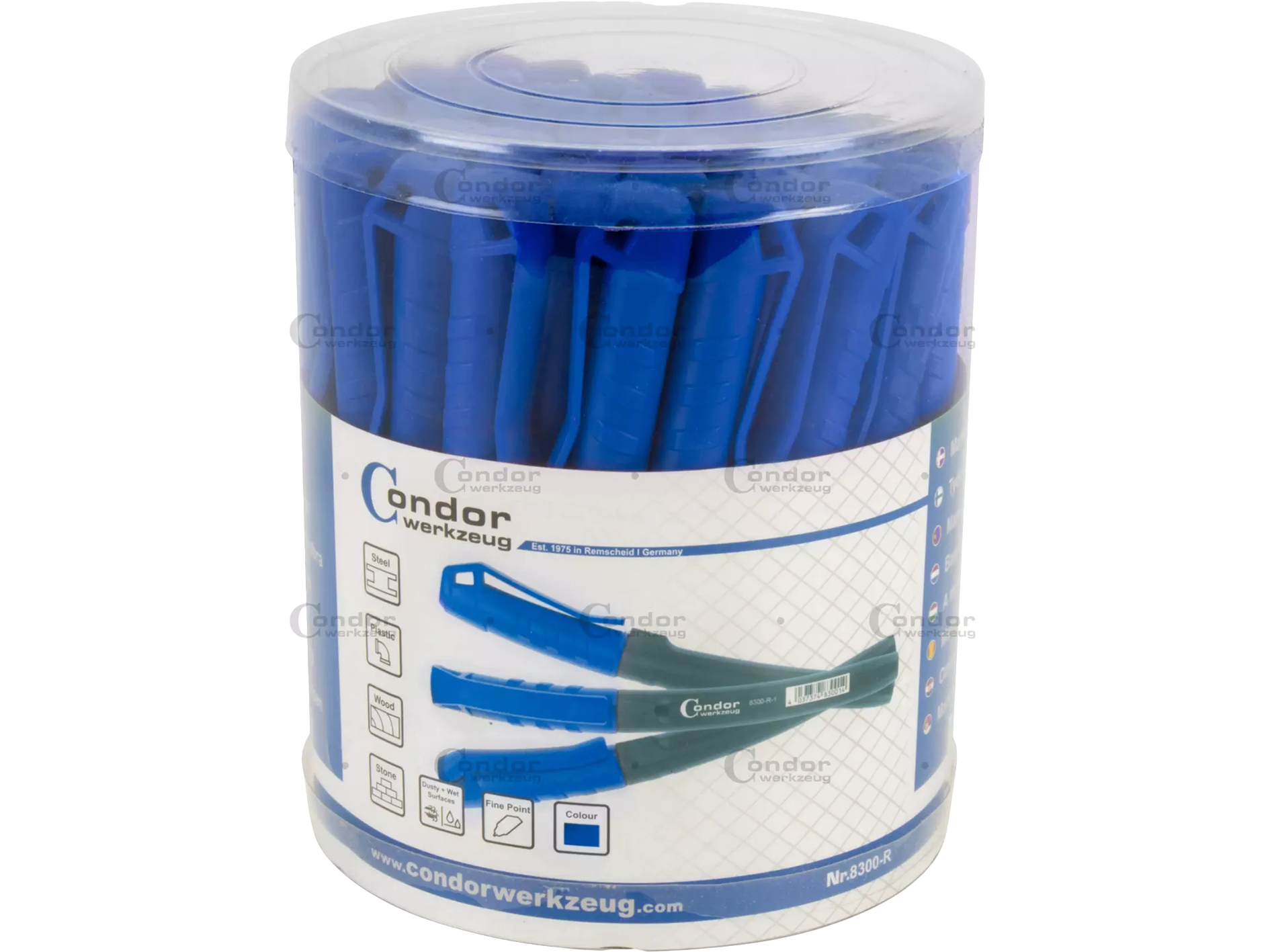 Markeringspennor, 50 st. i displayburk, blå