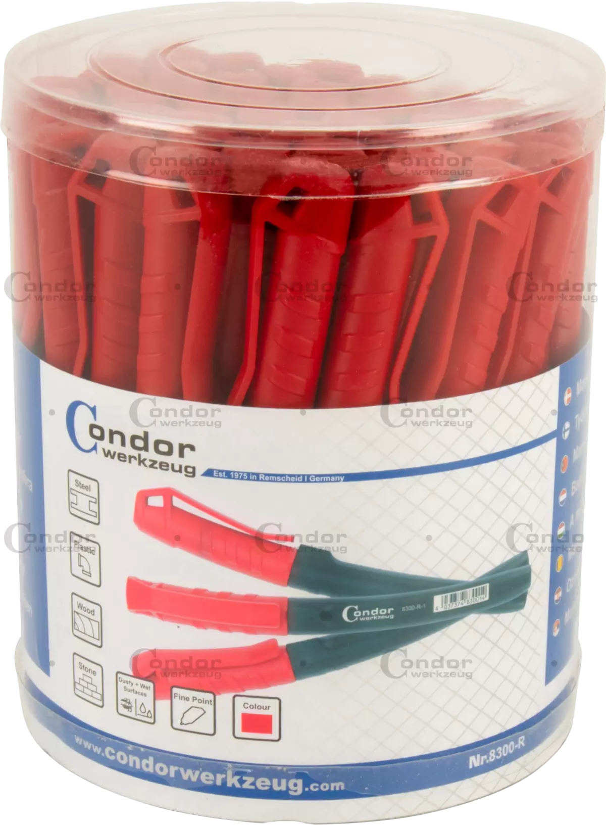 Markeringspennor, 50 st. i displayburk, röd