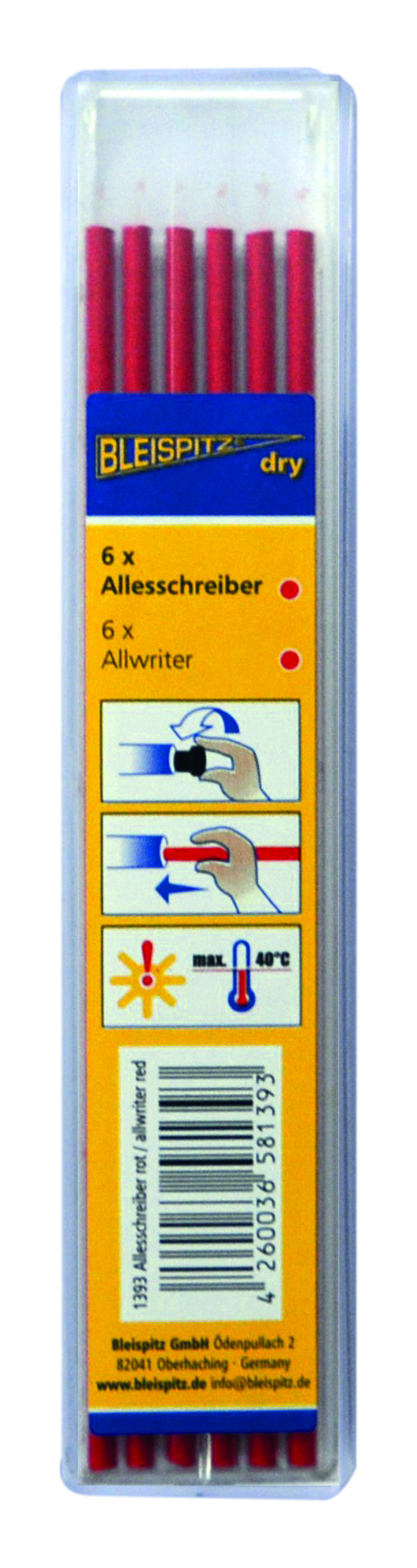 Bleispitz Lösa Stift Till Dry Profi Krita Röd 6st