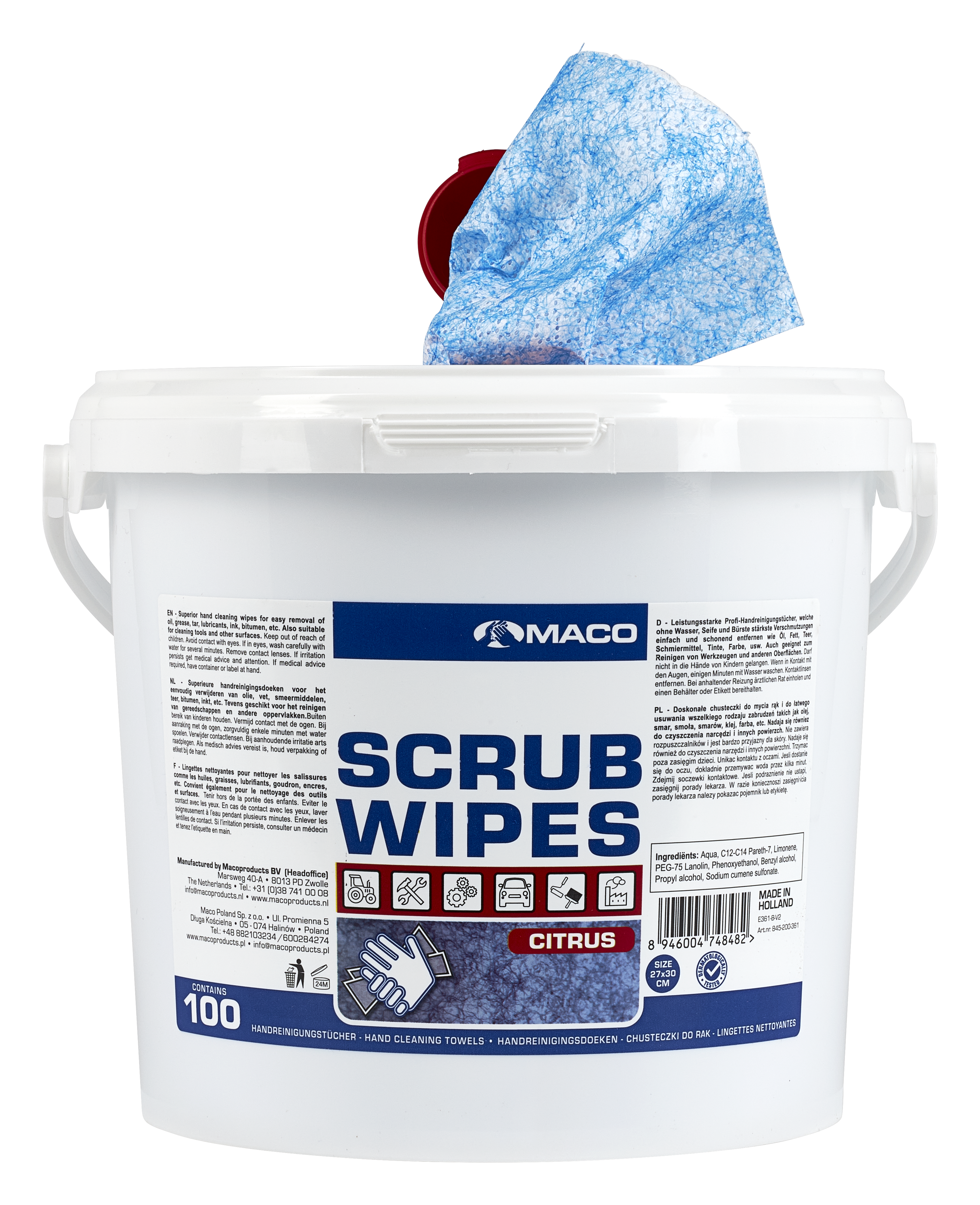 Maco Scrub Wipes Citrus Blå 100st