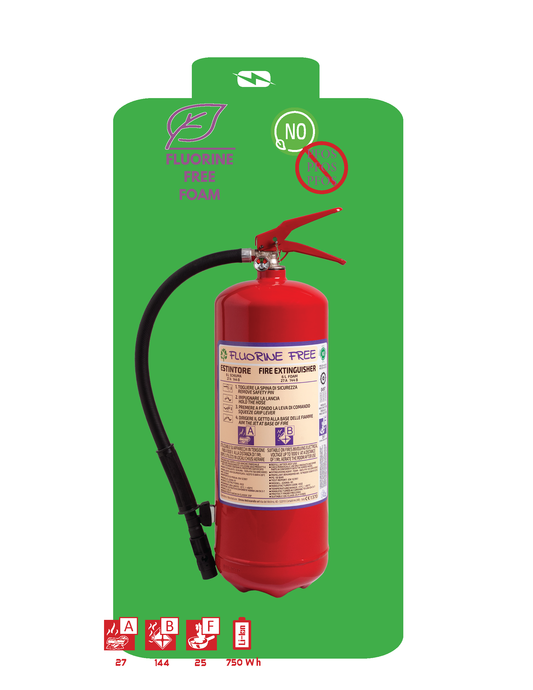 Brandsläckare Abf Skum + Lithium Släckare 6l (pfas Fri)