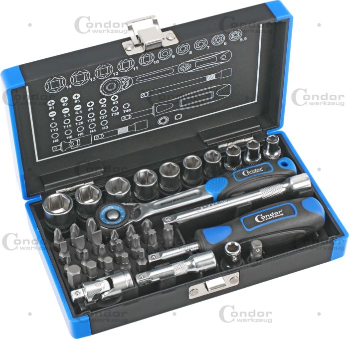 Hylsa Set, 38 delar., 1/4", 6-kant 5.5-14 mm