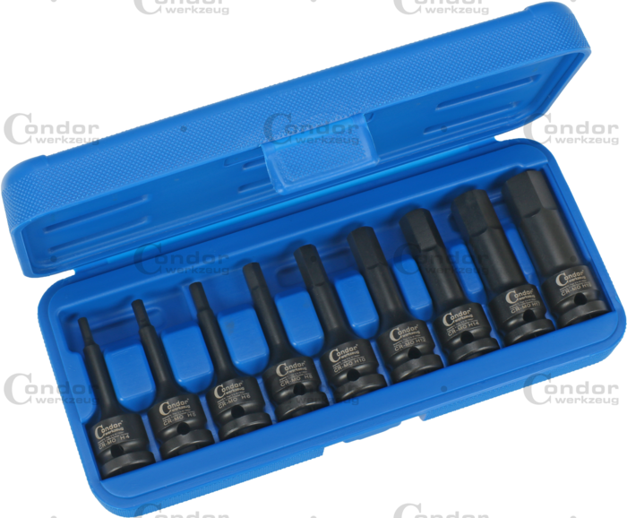 Krafthylsa Bit Set, 9 delar., 1/2", 6-kant 4-19 mm