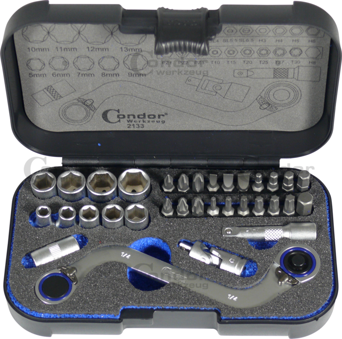 S-typ Spärrhandtag Bit Sortiment, 33 delar.