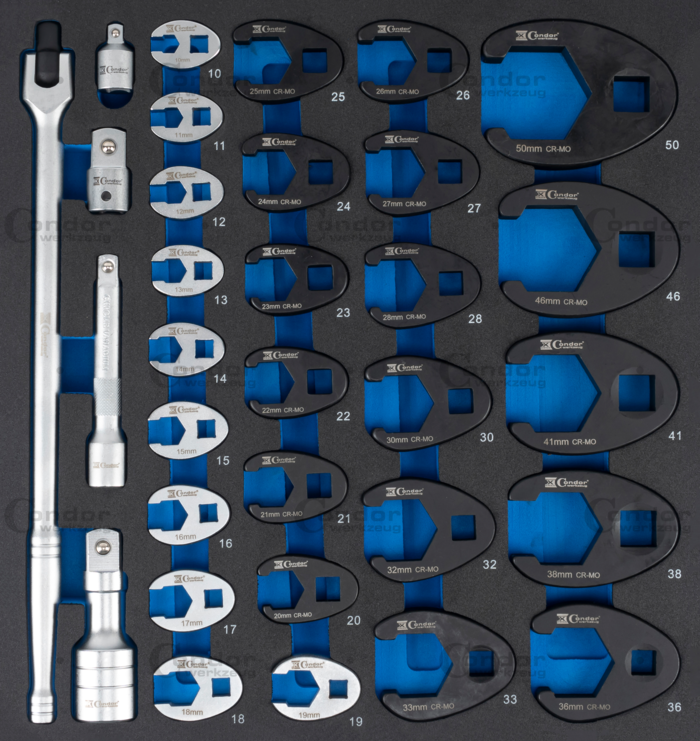 Kråkfot Nyckel Set i Foam Inlägg 2/3, 32 delar., 3/8"+1/2"+3/4"