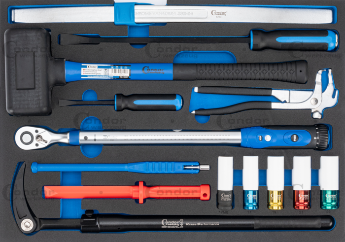 Hjul-Däckverktyg Set i Foam 3/3, med Momentnyckel Nr. 8122-3, 14 delar.