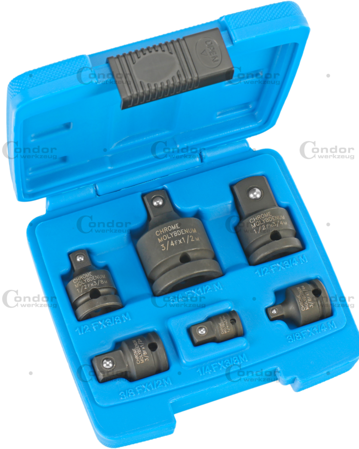 Adapter Set, 6 delar., 1/4-3/4" 4-kantsfäste, CrMo
