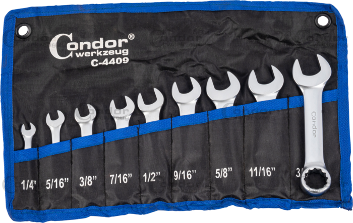 U-Ringnyckel Set, 9 delar., stubby, tum 1/4-3/4"