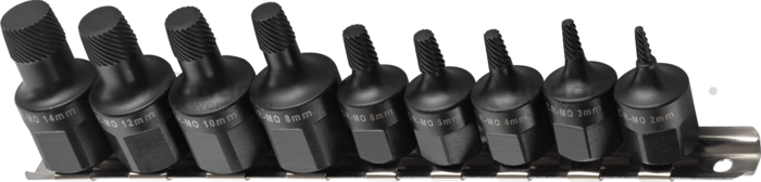 Specialhylsor, vriden profil, 9 delar., 3/8+1/2", ø 2-14 mm