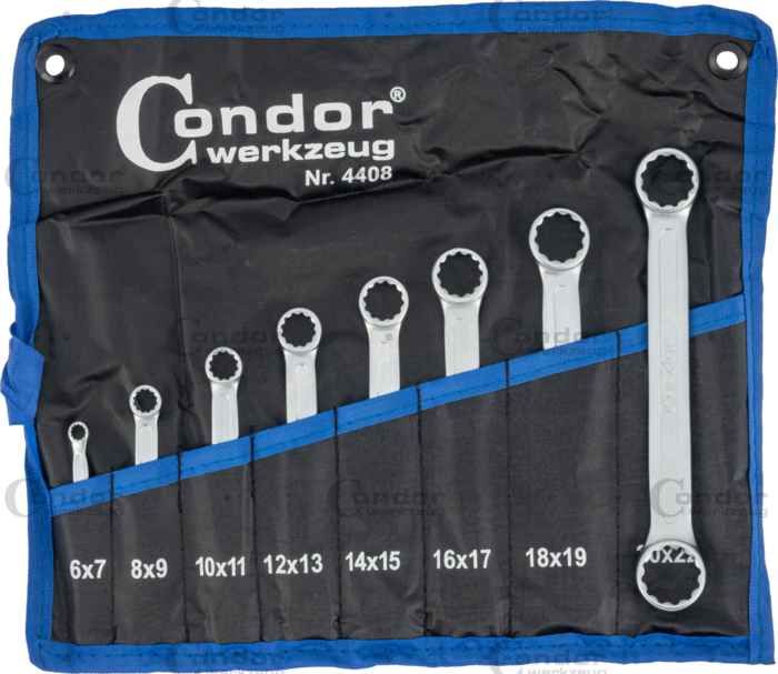 Dubbelsidiga Ringnycklar, 8 delar., platt, 6-22 mm