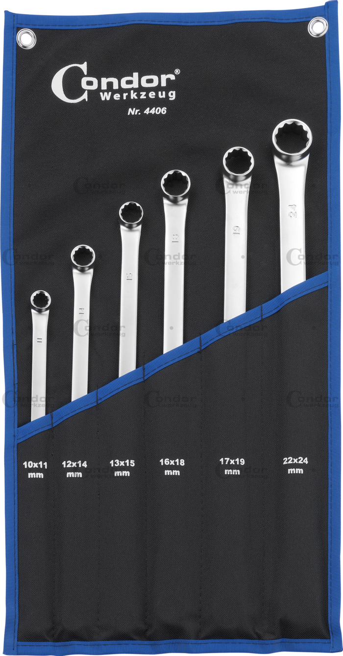 Ringnyckel Set, 6 delar., platt+lång, 10-24 mm
