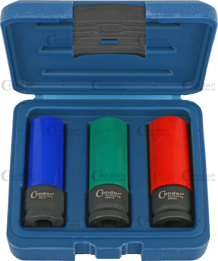 Hjulmutter Hylsa Set, 3 delar., 1/2", magnetisk, 6-kant 17-21 mm