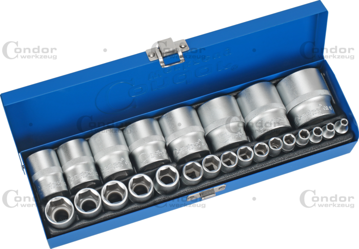 Hylsa Set, 24 delar., 1/4+1/2", 6-kant tum 5/32-1.1/4"