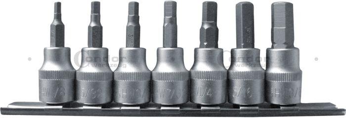 Hylsbit Set, 7 delar., 3/8", 6-kant tum 1/8-3/8"