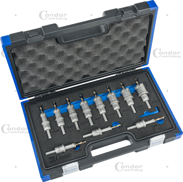 Hålsågssats, hårdmetall, planskärande, 11 st, ø 12-30 mm