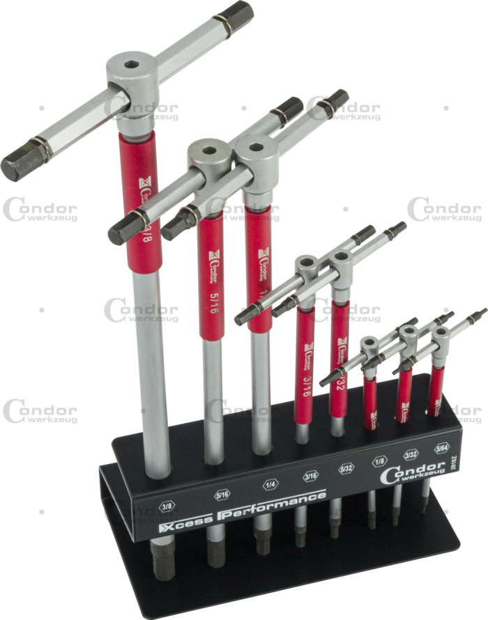 3-Vägs T-Handtagnyckel Set, 8 delar, 6-kant 5/64"-3/8"